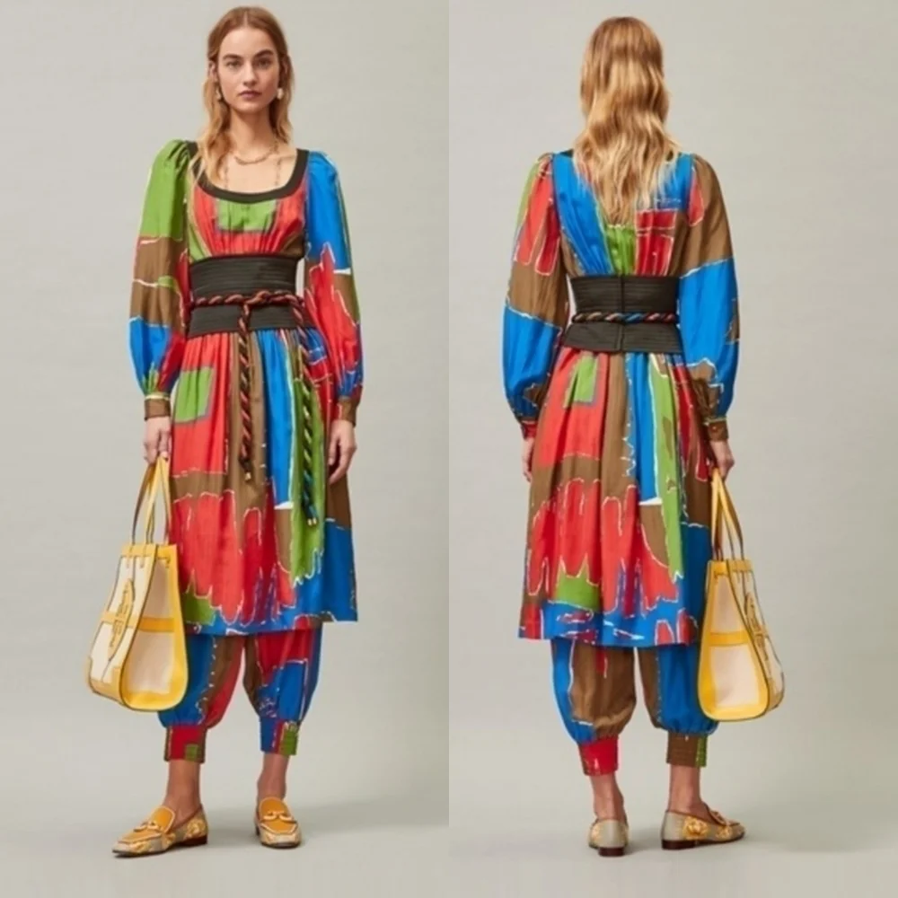 New Tory Burch Tie Waist Painted Geo SS20 Runway Dress NWT Size 2